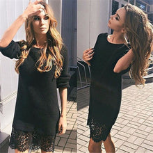 Red O-Neck Full Sleeve Patchwork Lace Mid-Calf Knitting Women Casual 2016 Fall New Arrival Fashion Dress Autumn Dress For Women