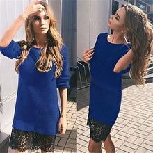 Red O-Neck Full Sleeve Patchwork Lace Mid-Calf Knitting Women Casual 2016 Fall New Arrival Fashion Dress Autumn Dress For Women