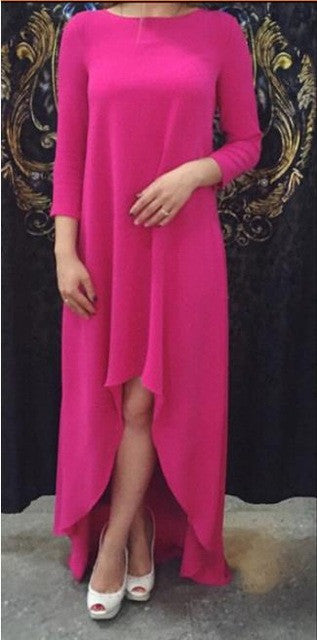 Rose Maxi Dress Woman Vestido Three Quarter Sleeve Robe Women Dress Casual Summer Style High Low Dress Vestidos
