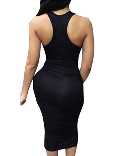 Ruched Bandage midi tank Dresses bodycon Stretch Womens Sexy Dresses Party Night Club Dress Fold 2016 Sun Dress