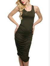 Ruched Bandage midi tank Dresses bodycon Stretch Womens Sexy Dresses Party Night Club Dress Fold 2016 Sun Dress