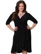 Ruched Blue Solid V-neck Half Sleeve Dress Knee Length Black Plus 3XL Dress Loose Women Autumn 2016 Casual Lady Dress