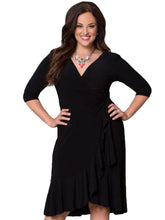 Ruched Blue Solid V-neck Half Sleeve Dress Knee Length Black Plus 3XL Dress Loose Women Autumn 2016 Casual Lady Dress