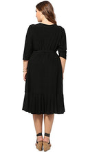 Ruched Blue Solid V-neck Half Sleeve Dress Knee Length Black Plus 3XL Dress Loose Women Autumn 2016 Casual Lady Dress