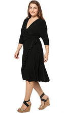 Ruched Blue Solid V-neck Half Sleeve Dress Knee Length Black Plus 3XL Dress Loose Women Autumn 2016 Casual Lady Dress