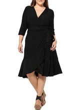 Ruched Blue Solid V-neck Half Sleeve Dress Knee Length Black Plus 3XL Dress Loose Women Autumn 2016 Casual Lady Dress