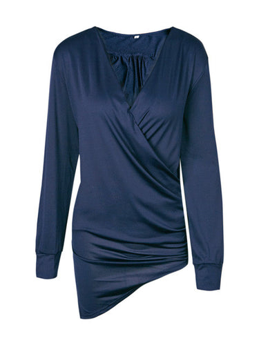 Ruched High Low Wrap Blouse Women Casual Top 2016 Fashion Women Tops And Blouses 2016 New Fashion Ladies Tops And Blouses