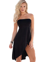 Ruched Off Shoulder Slack Neck High Low High Waist Slit Sexy Party Club Dress Black Women Dresses Lady Dresses