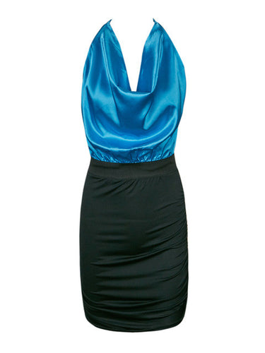 Ruched Patchwork Neon Color Halter Backless Sexy Night Club Dress 2016 Fashion Party Dresses Bodycon Short Mini Sexy Dress