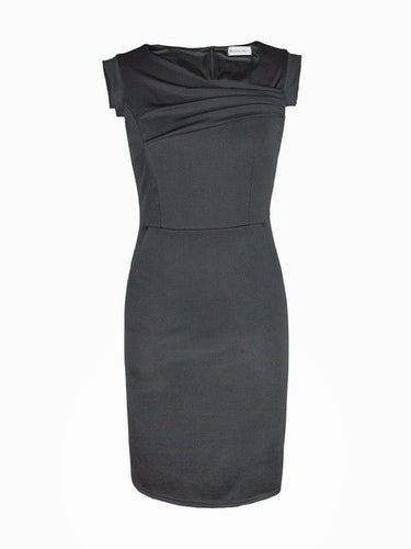 Ruched Simple Elegant Basic Black Women Work Office Dress With Pocket Lined Sleeveless Business Dress 2016 Quality Dress New