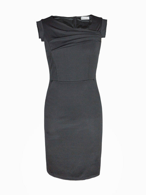 Ruched Simple Elegant Basic Black Women Work Office Dress With Pocket Lined Sleeveless Business Dress 2016 Quality Dress New