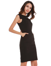 Ruched Simple Elegant Basic Black Women Work Office Dress With Pocket Lined Sleeveless Business Dress 2016 Quality Dress New