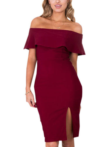 Ruffle Off The Shoulder Side Slit Elegant Bodycon Dress Evening Fashion Elegant Women Dress For Party Summer Clothes For Women