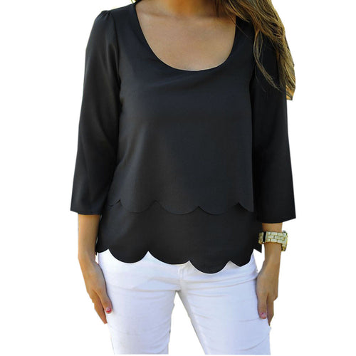 Ruffles Women Blouses Black Women Tops Plus Size Ropa Mujer Shirt Chiffon Blouse Blusas Femininas 2015 Camisa Feminina