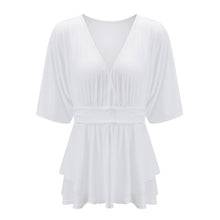 Rutched White V-Neck Blouse Half Sleeve Black 3XL 4XL 5XL 6XL Plus Size Blouse 2016 Women New Casual Summer Blouses