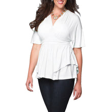 Rutched White V-Neck Blouse Half Sleeve Black 3XL 4XL 5XL 6XL Plus Size Blouse 2016 Women New Casual Summer Blouses