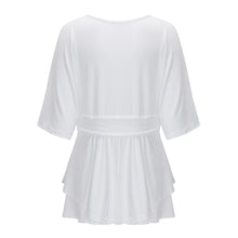 Rutched White V-Neck Blouse Half Sleeve Black 3XL 4XL 5XL 6XL Plus Size Blouse 2016 Women New Casual Summer Blouses