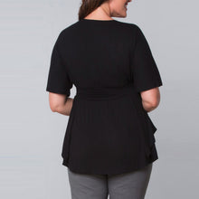 Rutched White V-Neck Blouse Half Sleeve Black 3XL 4XL 5XL 6XL Plus Size Blouse 2016 Women New Casual Summer Blouses