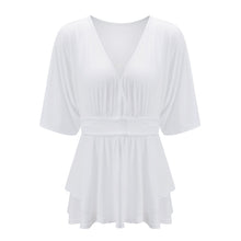 Rutched White V-Neck Blouse Half Sleeve Black 3XL 4XL 5XL 6XL Plus Size Blouse 2016 Women New Casual Summer Blouses