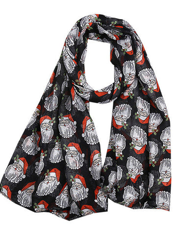 Santa Claus Print Black Scarf 2016 New Fashion Women Scarf Black Red Blue New Arrival Fashion Scarf