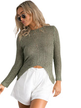 See Through High Low Knit Shirt Midriff Side Slit T Shirt Women Autumn Casual Tee 2016 New Arrival High Quality Fashion Clothing