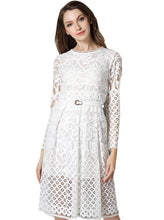 See Through Lace Floral Pattern Embroidery Lining Women Casual Elegant Summer Dress With Belt Wear To Work 2017 Ladies Office