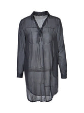 See Through Long Shirt Dress Sexy Sheer Loose Casual Turn Down Collar Chiffon Mini Short Dress Blouse Top Summer Fashion