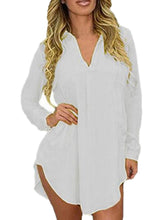 See Through Long Shirt Dress Sexy Sheer Loose Casual Turn Down Collar Chiffon Mini Short Dress Blouse Top Summer Fashion
