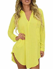 See Through Long Shirt Dress Sexy Sheer Loose Casual Turn Down Collar Chiffon Mini Short Dress Blouse Top Summer Fashion