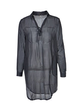 See Through Long Shirt Dress Sexy Sheer Loose Casual Turn Down Collar Chiffon Mini Short Dress Blouse Top Summer Fashion
