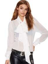 See Through Sheer Long Sleeve Top Big Bow Women Bow Tie Blouse Chiffon Casual Blouses Office Wear Tops Ladies Work 2016 Summer