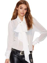 See Through Sheer Long Sleeve Top Big Bow Women Bow Tie Blouse Chiffon Casual Blouses Office Wear Tops Ladies Work 2016 Summer