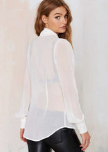 See Through Sheer Long Sleeve Top Big Bow Women Bow Tie Blouse Chiffon Casual Blouses Office Wear Tops Ladies Work 2016 Summer