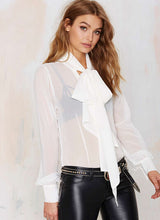 See Through Sheer Long Sleeve Top Big Bow Women Bow Tie Blouse Chiffon Casual Blouses Office Wear Tops Ladies Work 2016 Summer