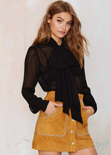 See Through Sheer Long Sleeve Top Big Bow Women Bow Tie Blouse Chiffon Casual Blouses Office Wear Tops Ladies Work 2016 Summer
