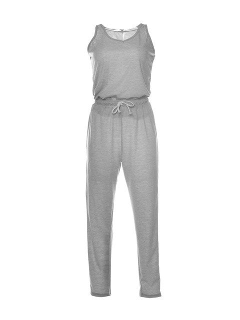 Sexy 2 Piece Set Women Fitness Tank Top Summer Track Work Out Jumpsuit Grey Halter New Cotton Bodysuit Overalls Playsuit 2016