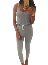 Sexy 2 Piece Set Women Fitness Tank Top Summer Track Work Out Jumpsuit Grey Halter New Cotton Bodysuit Overalls Playsuit 2016