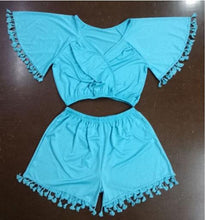 Sexy 2 Piece Set Women Jumpsuits Cropped Women Clothing Tassel Mint Green Summer Overalls Women Plus Size Vestidos Femininos