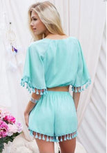 Sexy 2 Piece Set Women Jumpsuits Cropped Women Clothing Tassel Mint Green Summer Overalls Women Plus Size Vestidos Femininos