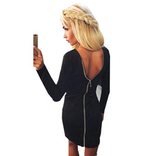 Sexy Autumn Women Dress Robe Slim Fit Zipper Strecth Bodycon Dress With Long Sleeve Black Red Clubwear Mini Dresses Ropa Mujer