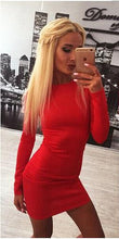 Sexy Autumn Women Dress Robe Slim Fit Zipper Strecth Bodycon Dress With Long Sleeve Black Red Clubwear Mini Dresses Ropa Mujer
