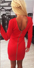 Sexy Autumn Women Dress Robe Slim Fit Zipper Strecth Bodycon Dress With Long Sleeve Black Red Clubwear Mini Dresses Ropa Mujer