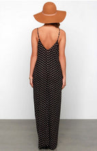 Sexy Black Polka Dot V Neck Open Back Beach Sun Dress Slip Loose Spaghetti Strap Dress Casual Long Maxi Dress Sleeveless Chiffon