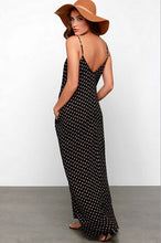 Sexy Black Polka Dot V Neck Open Back Beach Sun Dress Slip Loose Spaghetti Strap Dress Casual Long Maxi Dress Sleeveless Chiffon
