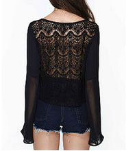 Sexy Black Women Blouse Lace Chiffon Blouse Long Sleeve Shirt Women Blouses Tops See Through Back Blusa Renda Camisas 2015