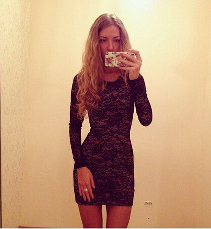Sexy Bodycon Women Dress Lace Mini Winter Dress Black Dress Long Sleeves Club Club Dresses Vestidos Roupas Femininas 2015
