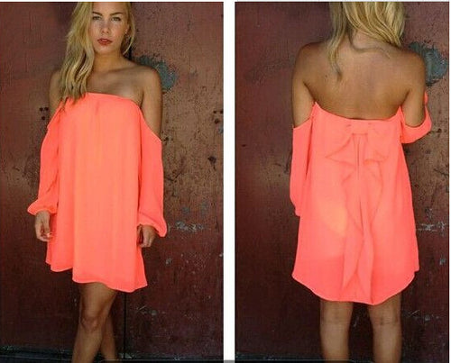 Sexy Chiffon Dress Slash Neck Pink Loose Casual Dresses Vestidos Knee-Length Summer Style Women Summer Dress 2015 Vestido