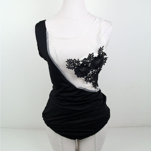 Sexy Deep V Neck Women Tops White Black Lace Mesh Transprent Women Bodysuit Jumpsuit Camisas Blusa Roupas Blusas Femininas 2017