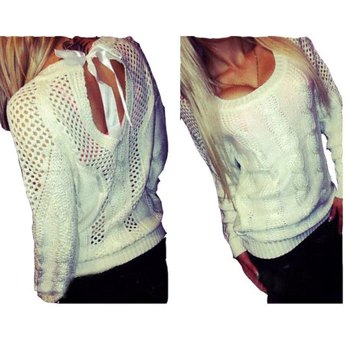 Sexy Hollow Out Plus Size Sweater Causal Women Knitted Pullover Autumn Jumpers Long Sleeve Sweater White Knitwear Woolen Sweater