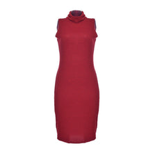 Sexy Knitted Women Dress Cotton Sleeveless Turtleneck Stretch Autumn Summer Dress Red Gray Bodycon Dress Club Casual Dresses